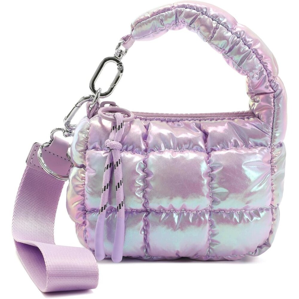 Women's Light Purple Cute Mini Quilted Wristlet Gift Pouch Puffer Evening Bag